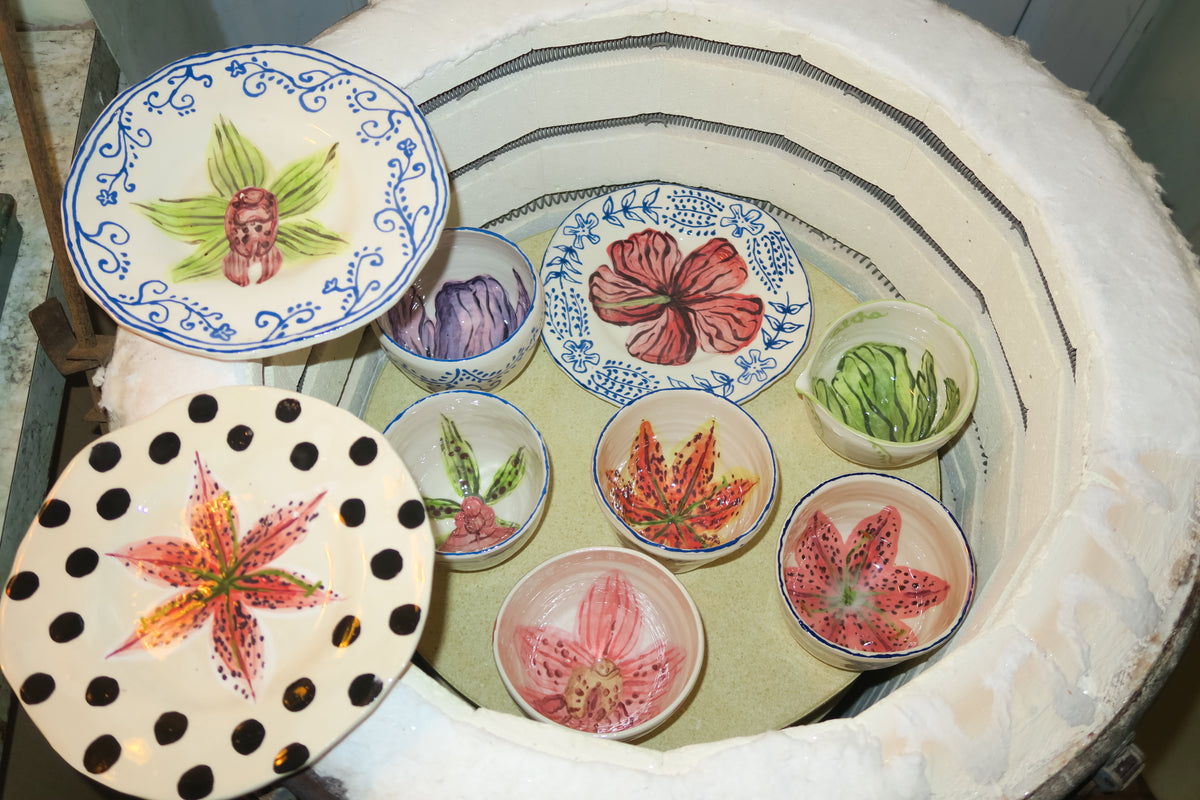 Lady slipper orchid bowl